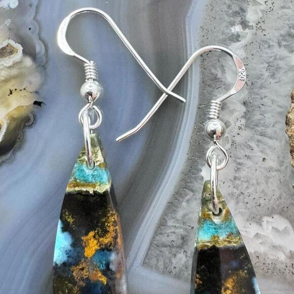 Sterling Elongated Triangle Chrysocolla Slab Dangle Earrings For Women #229 - Picture 4 of 10